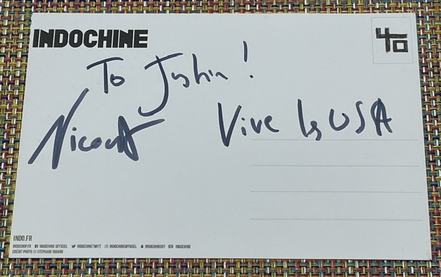 Carte postale avec l'autographe de Nicola Sirkis