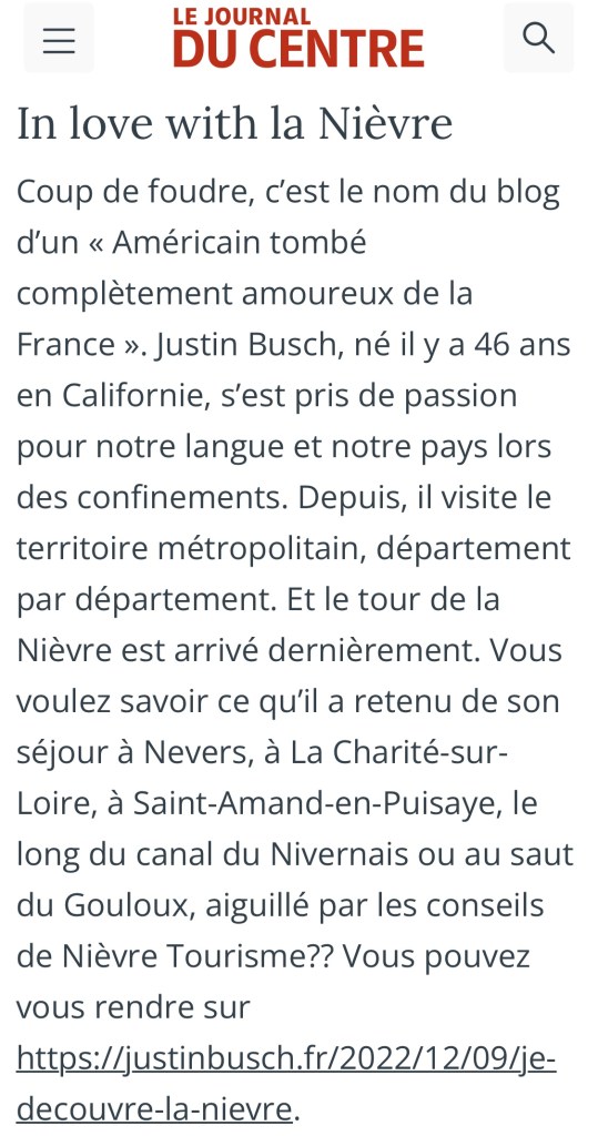 Capture d'écran d'un article sur moi paru dans Le Journal du Centre
