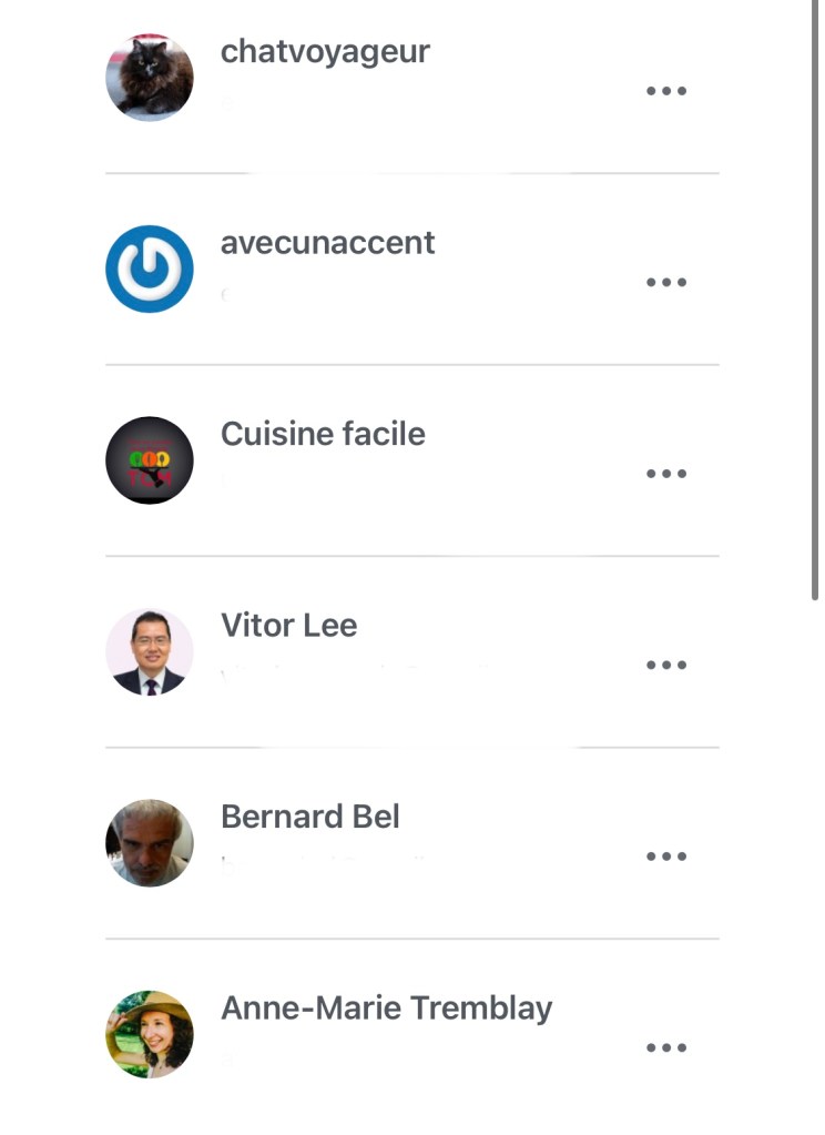 Capture d'écran des 6 premiers abonnés du blog par ordre chronologique.