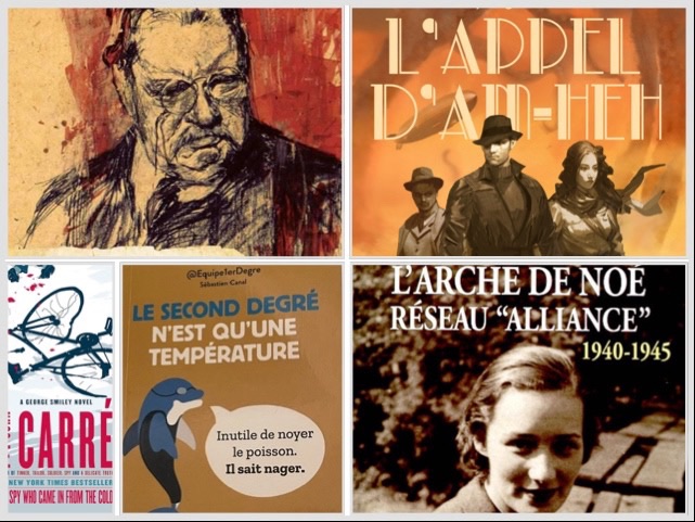 Couvertures de : Orthodoxie, L'Appel d'Am-Heh, L'espion qui venait du froid, Le second degré n'est qu'une température, et L'Arche de Noé​