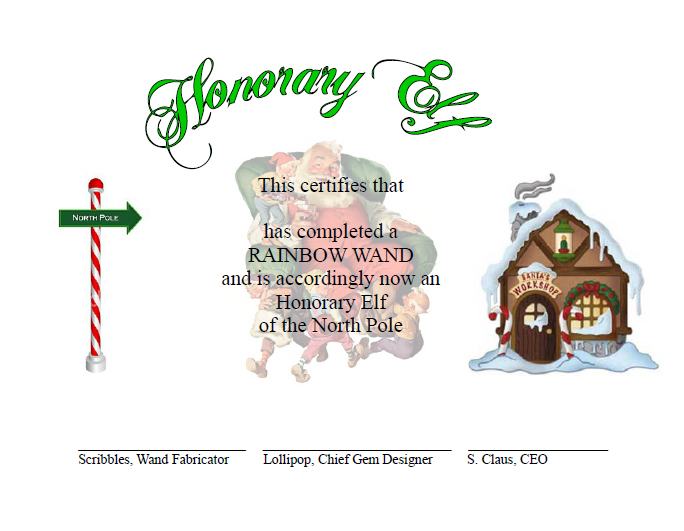 Certificat de lutin honoraire créé par l'auteur du blog