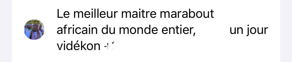 Capture d'écran d'un abonné dont le nom d'utilisateur est « Le meilleur maître marabout africain du monde entier »