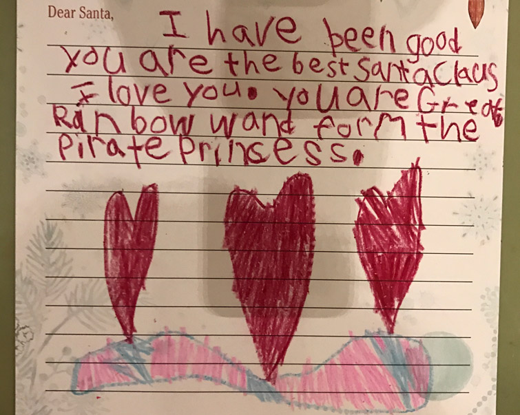 Lettre au Père Noël écrit en 2016 -- le texte suit dans l'article.