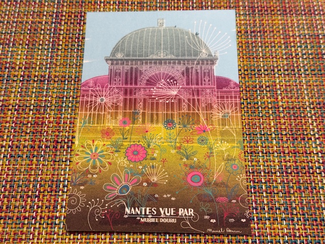 Carte postale avec un dessin du Jardin des Plantes nantais