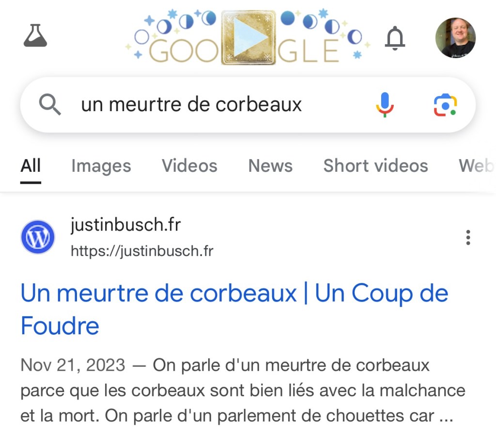 Capture d'écran de Google avec mon lien en premier