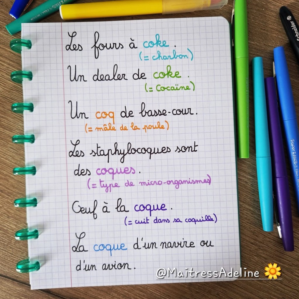 6 sens différents de mots qui ont le son de "coke" ou "coq".