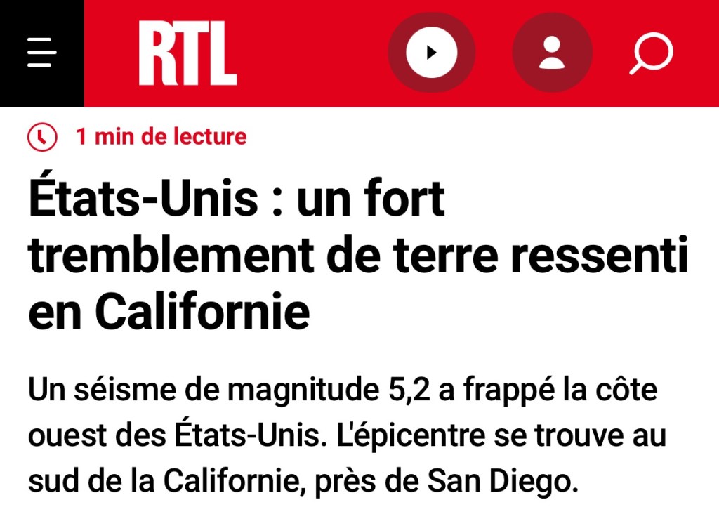 « États-Unis : Un fort tremblement de terre ressenti en Californie »