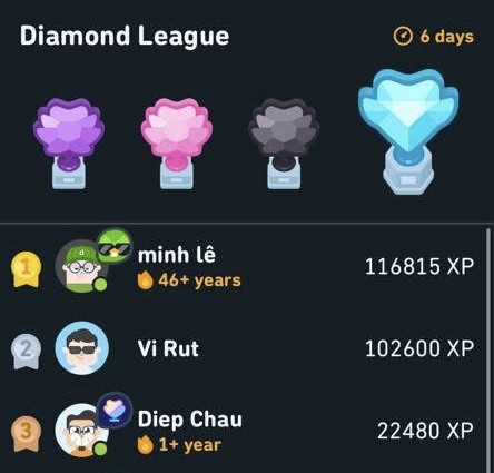 Capture d'écran qui montre que l'utilisateur en première place n'a pas raté un jour en « 46+ ans ».