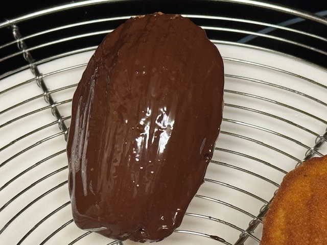 Madeleine brossée de chocolat en gros-plan