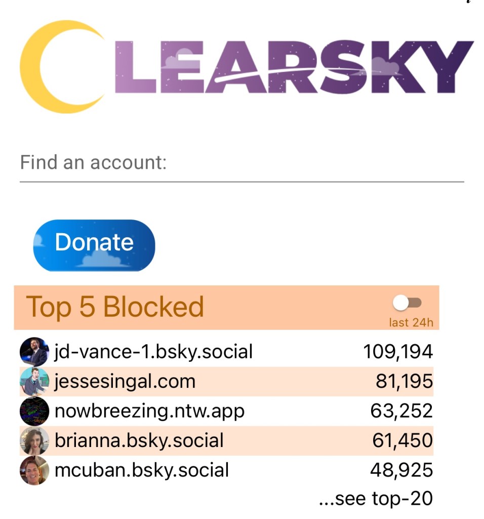 Capture d'écran de la liste de top 5 bloqués sur Bluesky