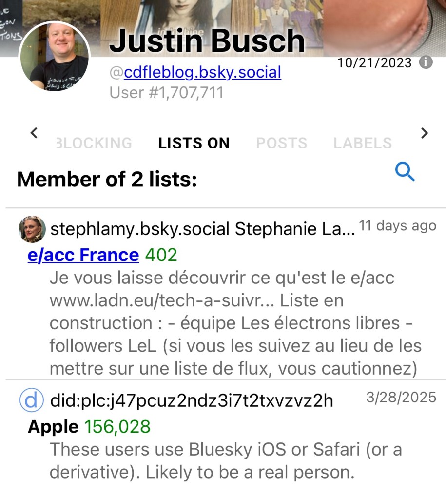 Capture d'écran des 2 listes dont je fais partie.