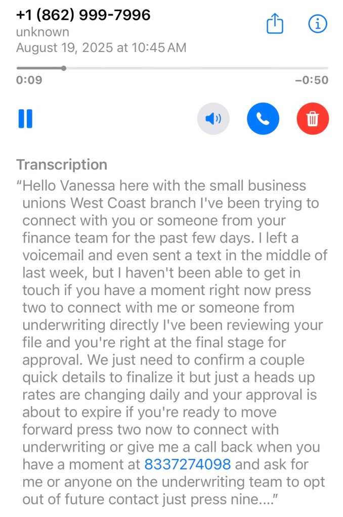 Capture d'écran du texte du message