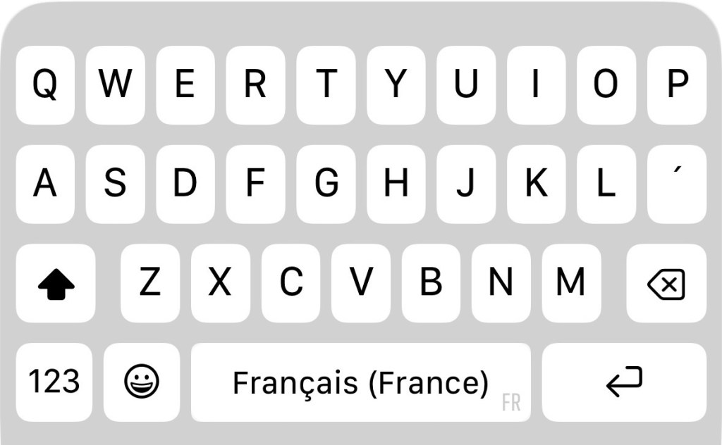 Clavier dont la barre d'espace a la légende « Français »