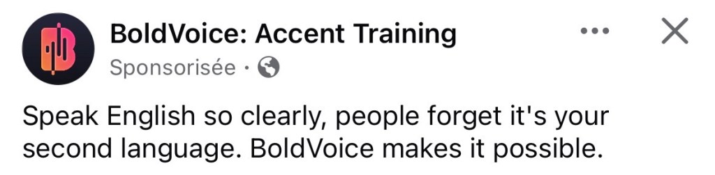 BoldVoice: Accent Training
Sponsorisée 
Speak English so clearly, people forget it's your second language. BoldVoice makes it possible.