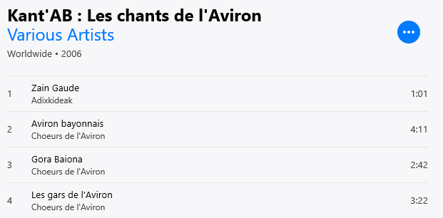 Capture d'écran des vieux fichiers sur iTunes -- ils ont exactement les mêmes durées que les fichiers de l'album sur Amazon, sauf dans un cas, différent d'une seconde.