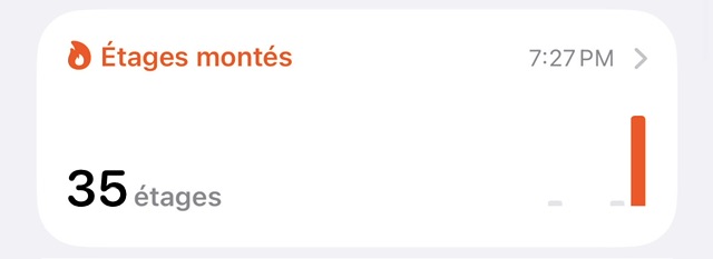 Capture d'écran de l'appli Santé pour iOS : ça montre 35 étages montés