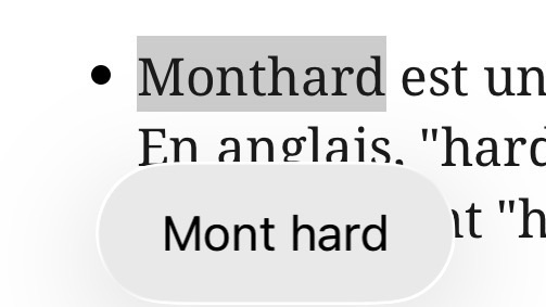 Capture d'écran où mon portable propose à diviser le nom Monthard en deux.