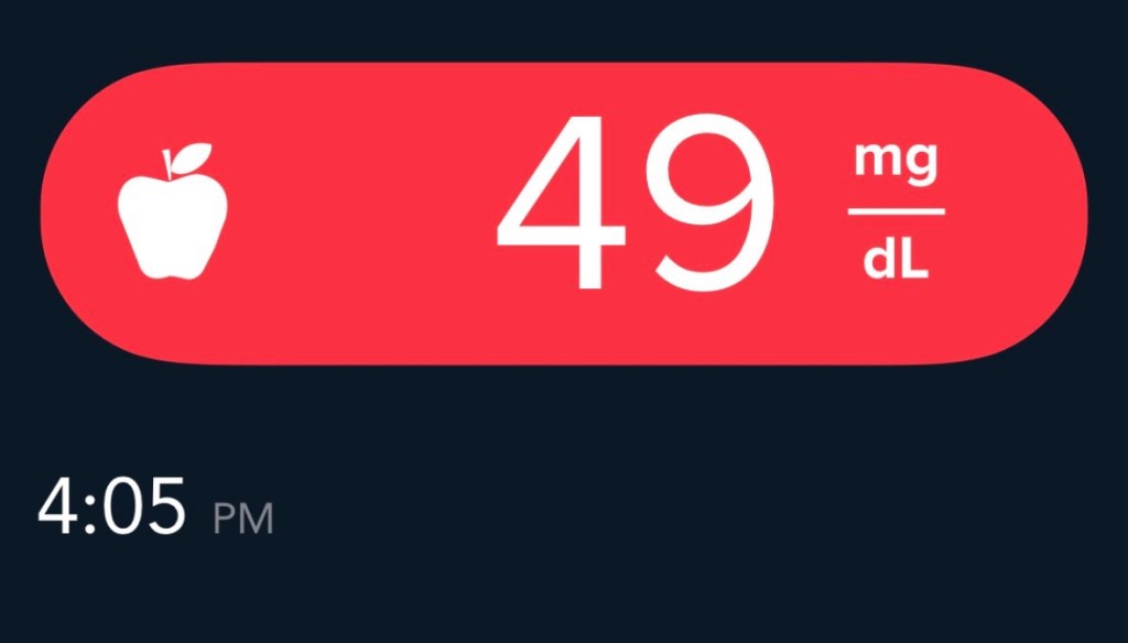 Capture d'écran : 49 mg/dL