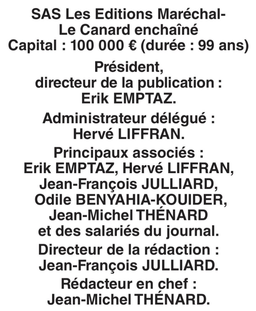 En tête avec de nombreux titres et noms, dont « Président, directeur de la publication: Éric EMPTAZ »