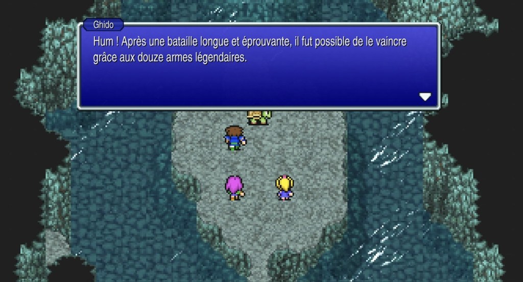Ghido : Hum ! Après une bataille longue et éprouvante, il fut possible de le vaincre grâce aux douze armes légendaires.