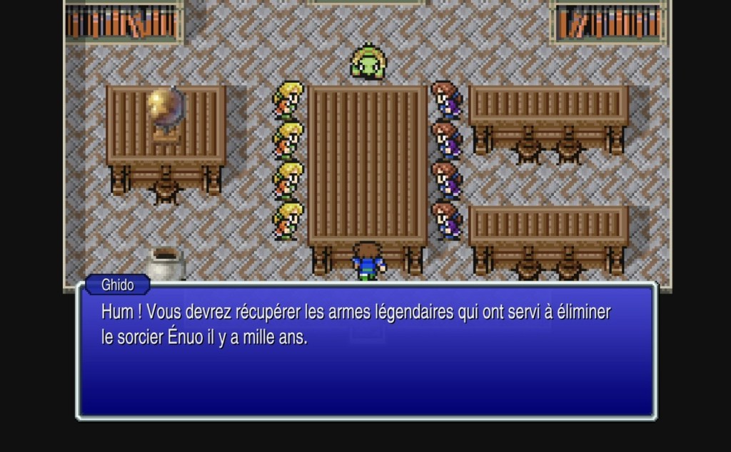 Ghido : Hum ! Vous devrez récupérer les armes légendaires qui ont servi à éliminer le sorcier Énuo il y a mille ans.