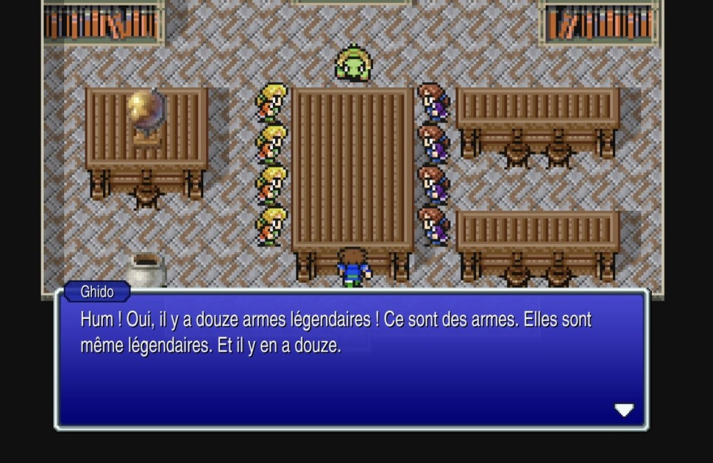Ghido : Hum! Oui, il y a douze armes légendaires ! Ce sont des armes. Elles sont même légendaires. Et il y en a douze.