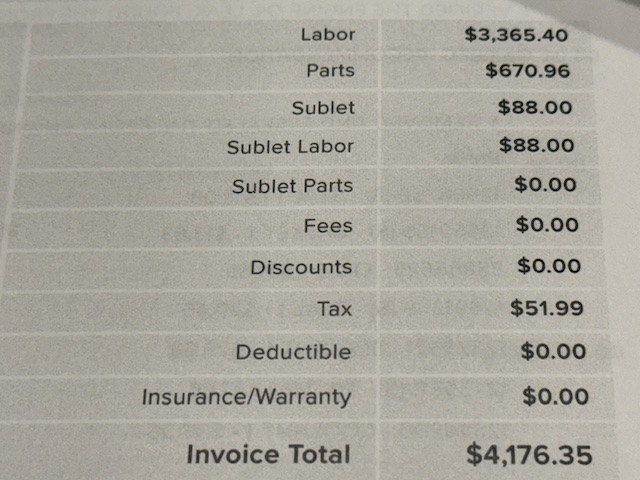 Photo de la somme facturée à l'assurance, presque 4 200 $ au total.