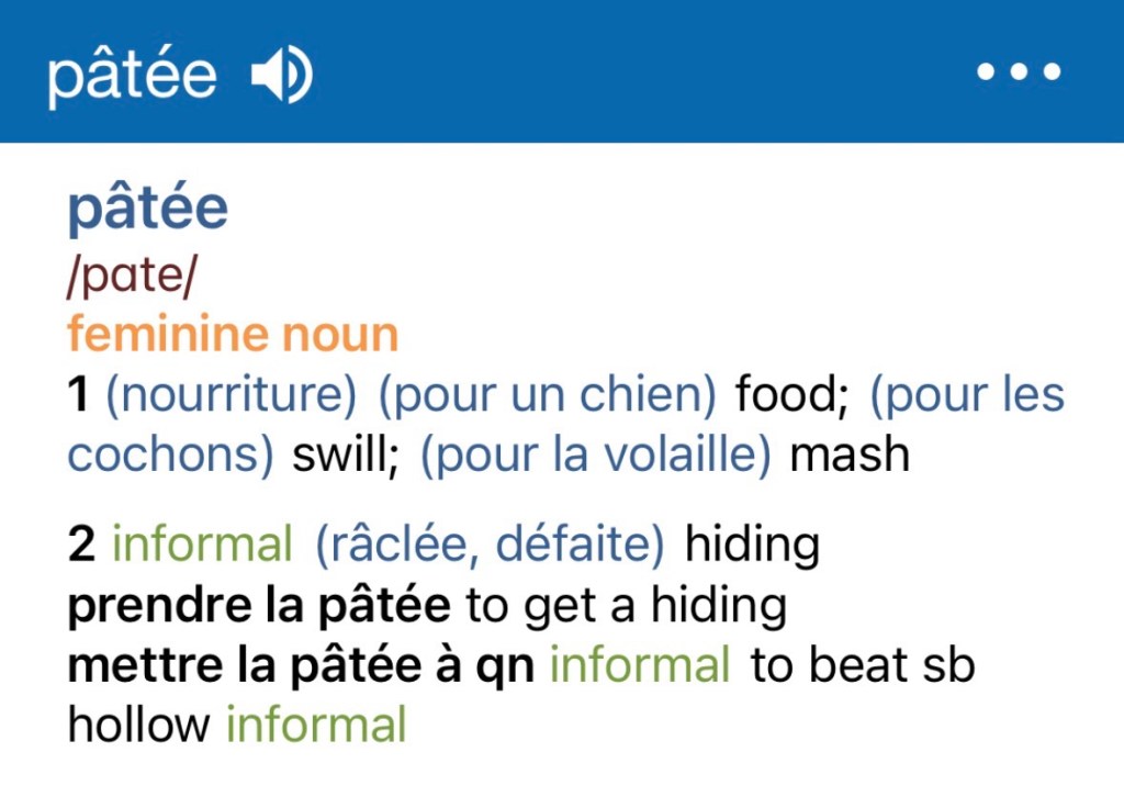 Entrée pour pâtée avec trois exemples pour les animaux dans le premier sens. 