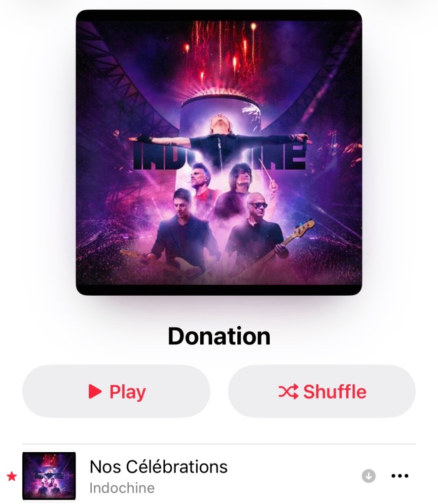 Capture d'écran du playlist intitulé "Donation" avec la couverture de l'album du Central Tour