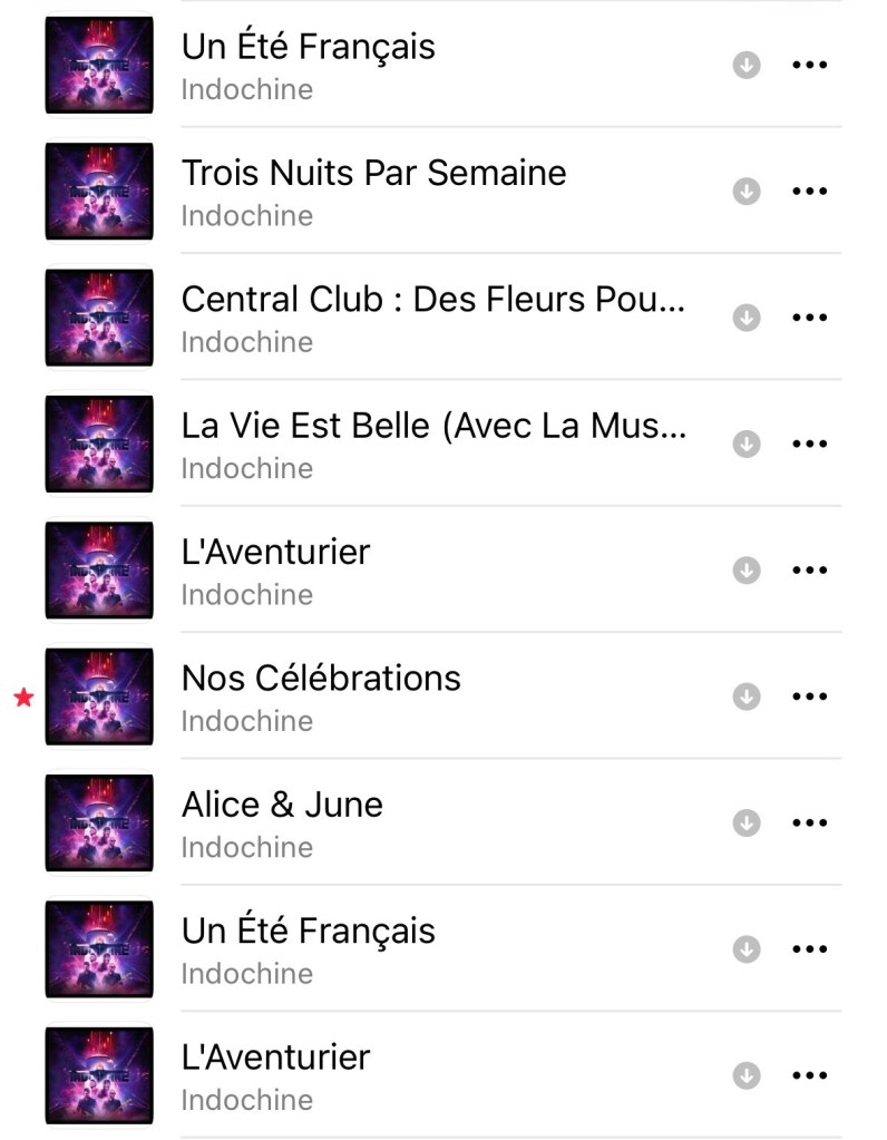 Capture d'écran de la fin de la liste, où certaines chansons se répètent.
