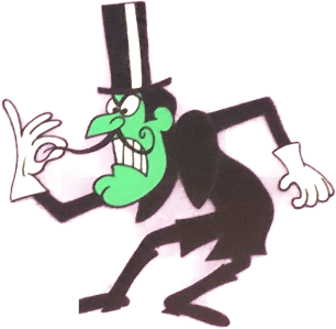 C'est un grand homme, mince, avec un visage vert, un haut-de-forme noir et des gants blancs, avec une moustache très fine qui s'étend dans l'air, et qu'il prend entre son pouce et son index