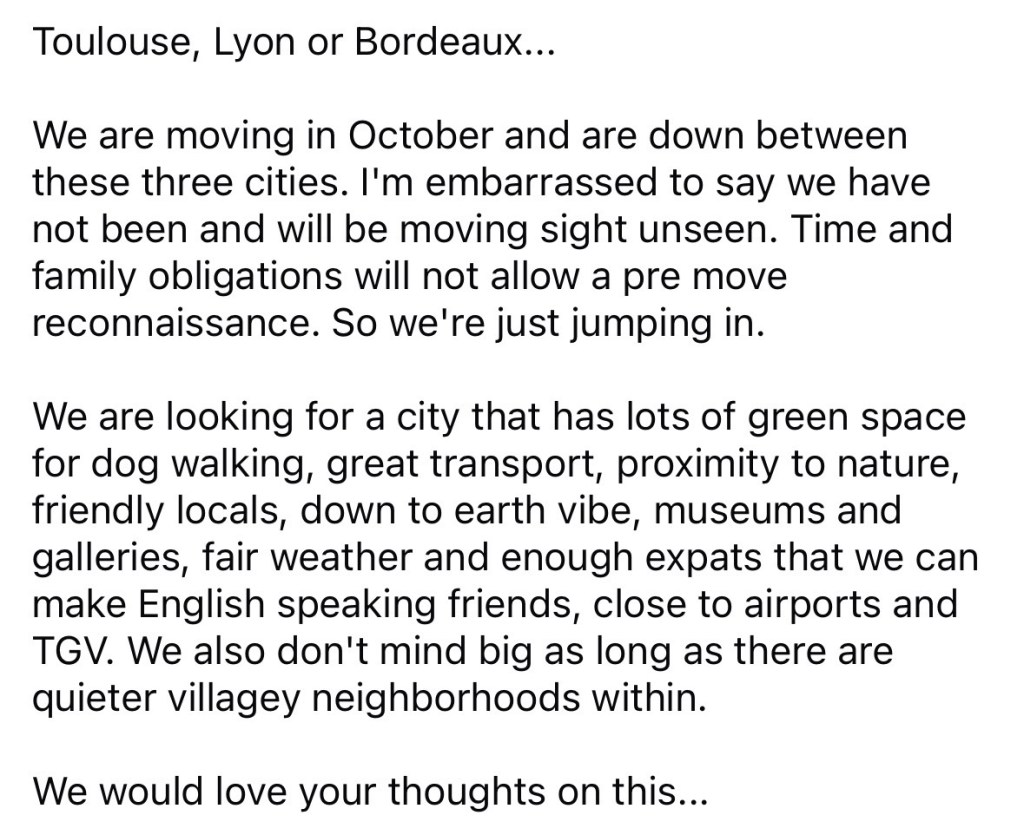 Texte d'un post sur Facebook, traduit ci-dessous