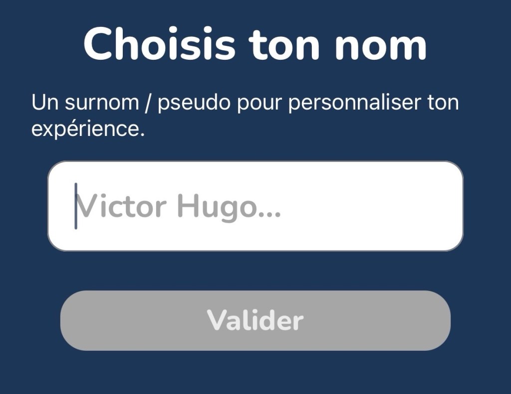 Choisis ton nom (Par exemple, Victor Hugo)