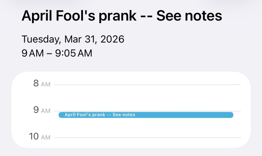 En anglais, ça dit : "April Fool's prank -- see notes"