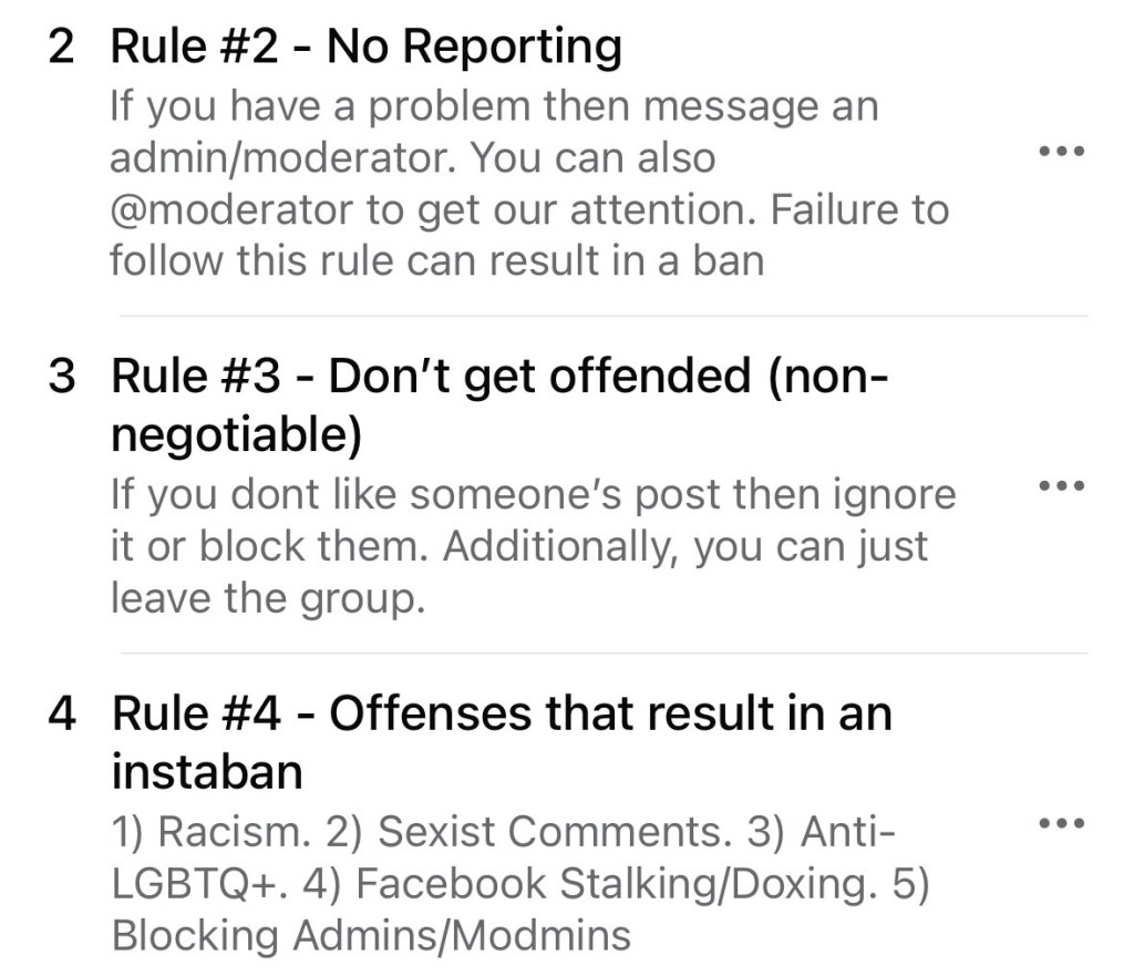 Capture d'écran des règles