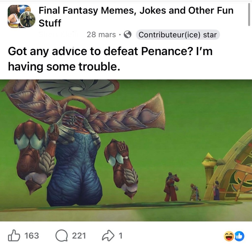 Capture d'écran d'un mème avec une photo de Der Richter, un méchant de Final Famtasy X.