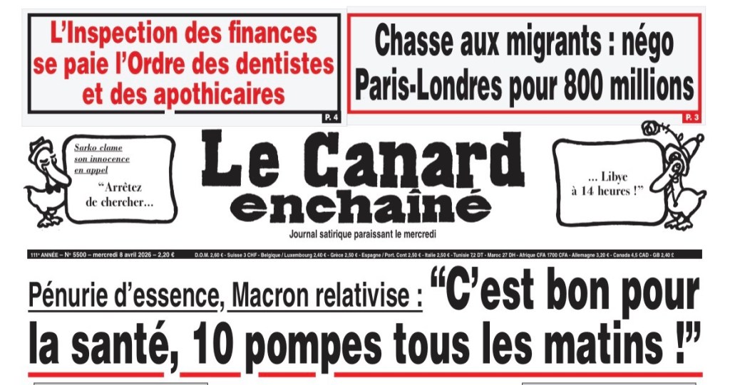 Canard à gauche : Sarko clame son innocence en appel.  « Arrêtez de chercher… »

Canard à droite : « Libye à 14 heures ! »
