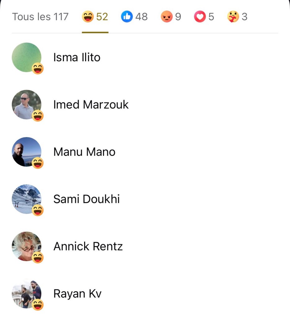 Liste de personnes qui avaient réagi avec des « Haha »