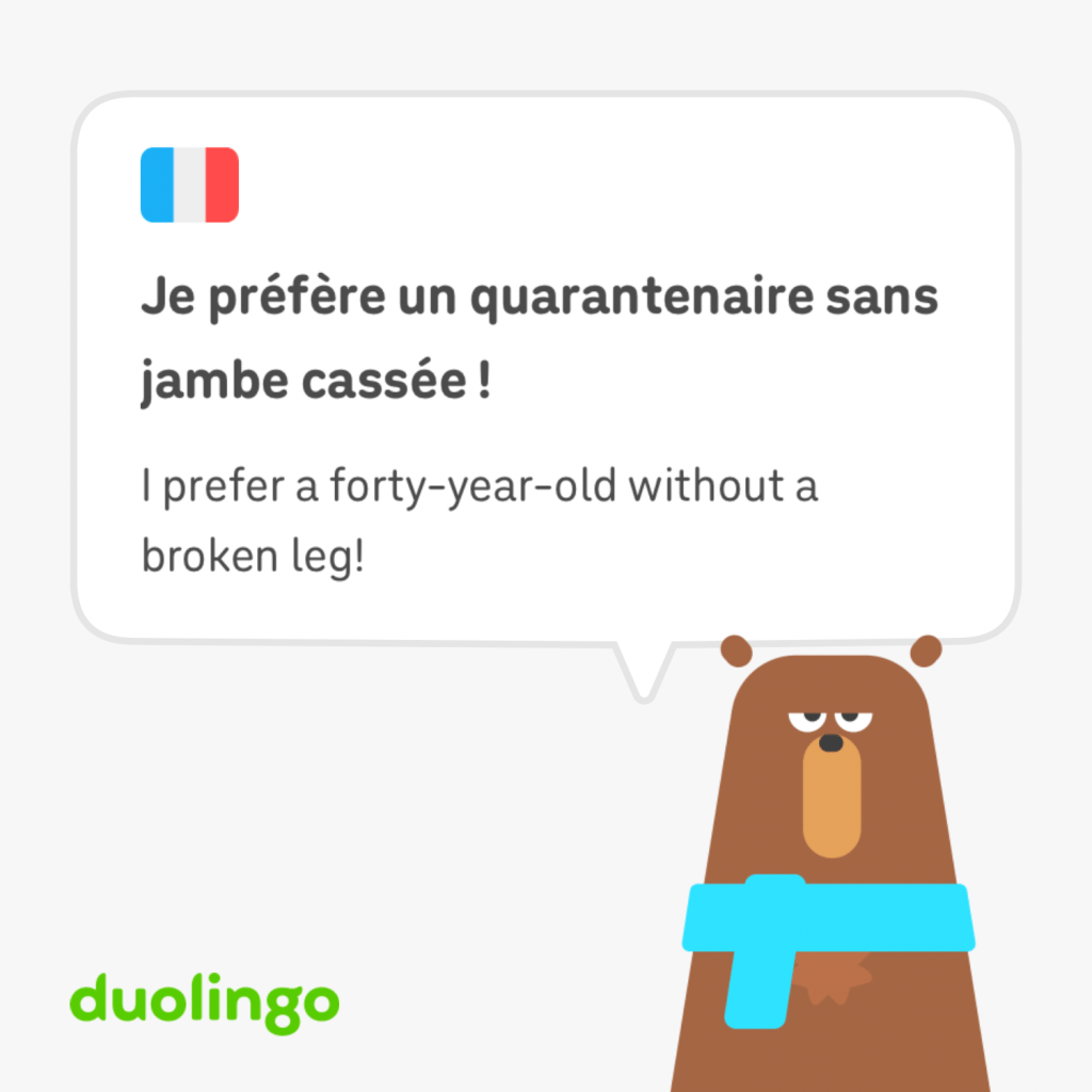 Je préfère un quarantenaire sans jambe cassée !