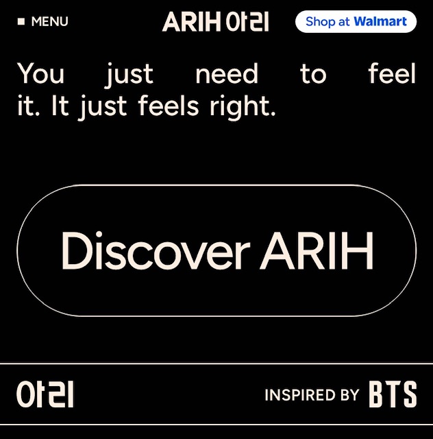 Capture d'écran qui dit « Découvre ARIH », puis « Inspiré par BTS ».