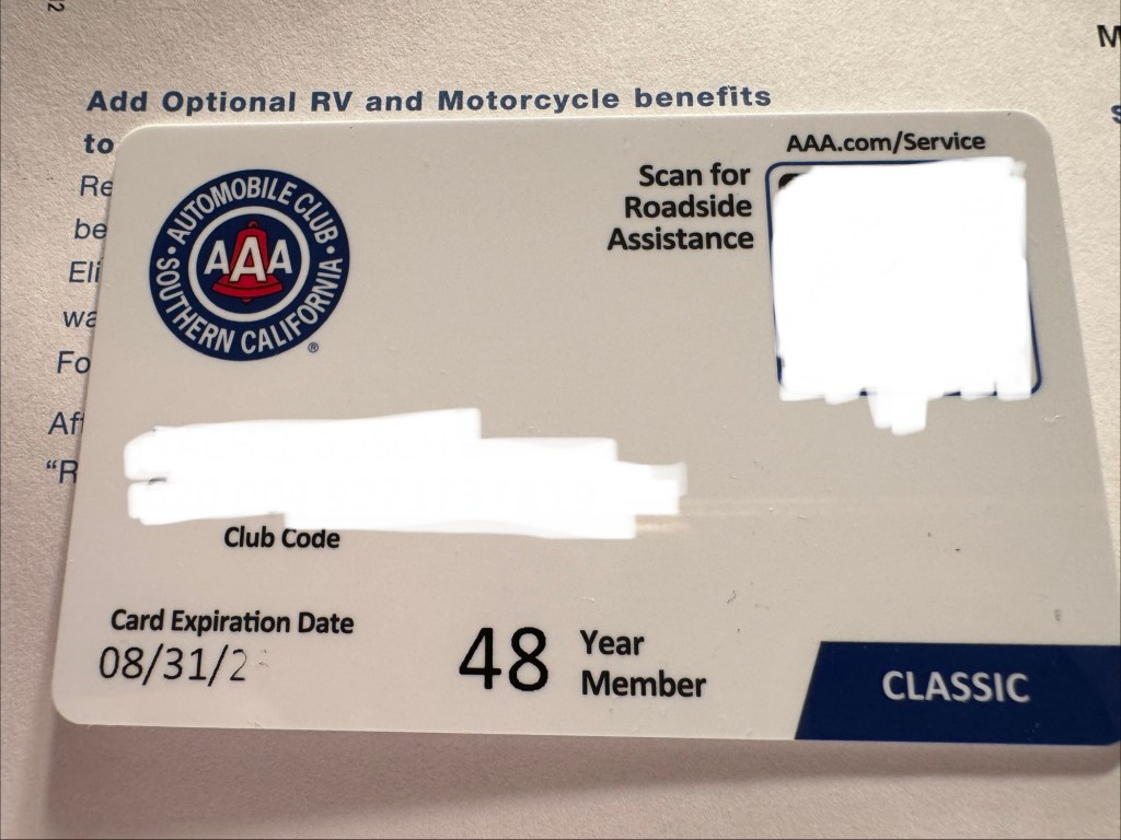 Carte de membre d'AAA, avec les données personnelles effacées