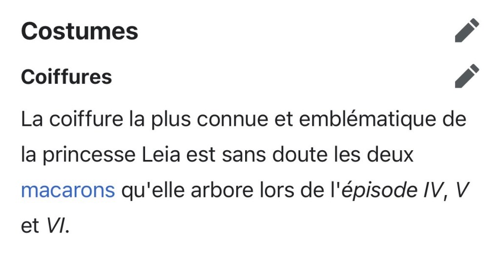 La coiffure la plus connue et emblématique de la princesse Leia est sans doute les deux macarons qu'elle arbore lors de l'épisode IV, V et VI.