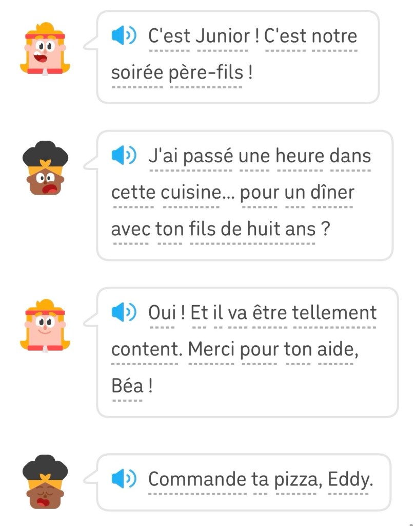 Béa : « J'ai passé une heure dans cette cuisine... pour un dîner avec ton fils de huit ans ? »
Eddy : « Oui ! Et il va être tellement content. Merci pour ton aide, Béa ! »
Béa : « Commande ta pizza, Eddy. »