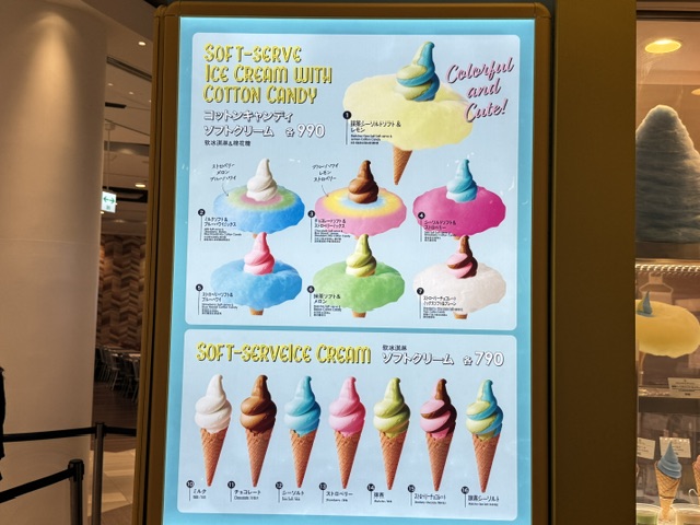 Menu de barbes à papa et de glaces