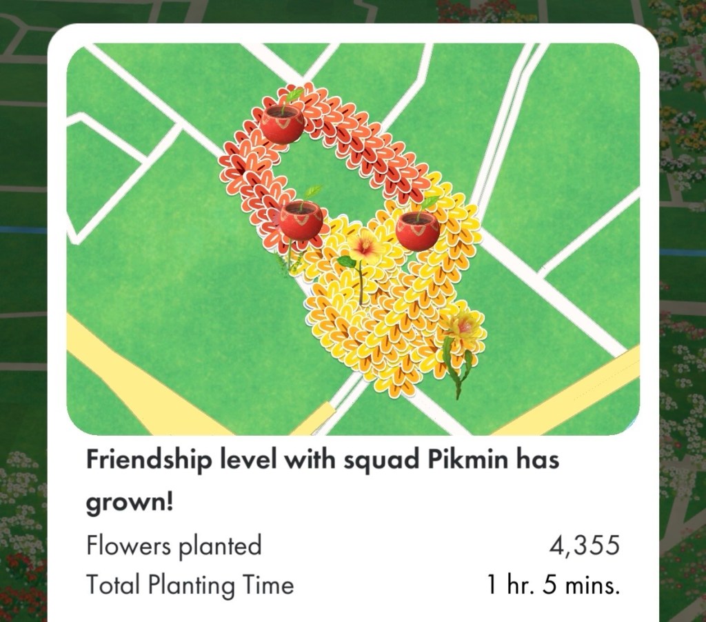 C'est une carte qui montre ma route avec des fleurs virtuelles « plantées » pendant mon trajet.