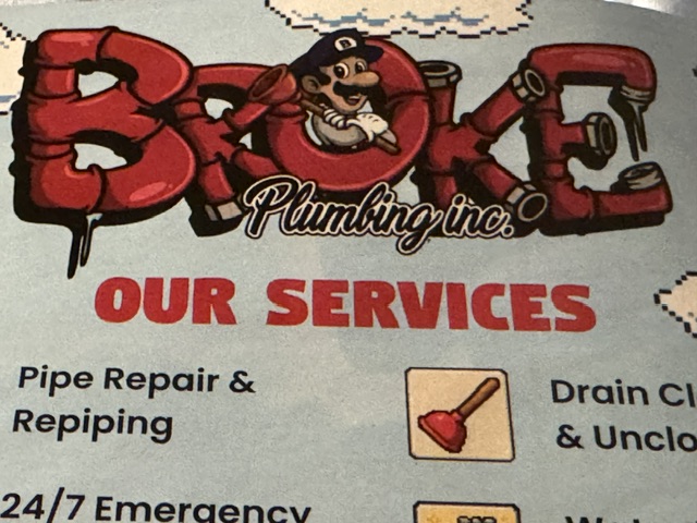 Il y a un dessin qui ressemble TELLEMENT à Luigi des Mario Bros., au milieu du nom "Broke Plumbing".