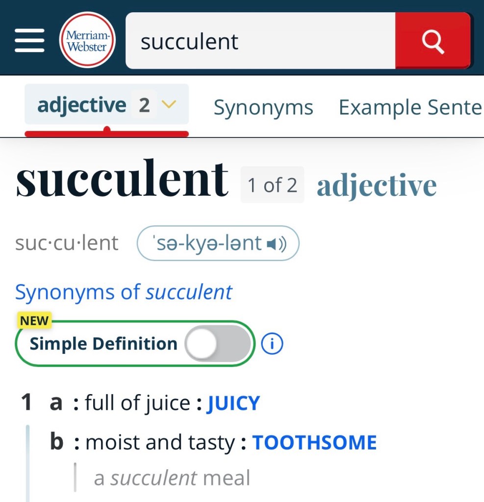 Mot "succulent" dans le dictionnaire anglais Merriam-Webster, traduit dans l'article