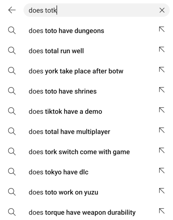 Liste de 10 suggestions, dont Toto, total, York, TikTok, tork et Tokyo