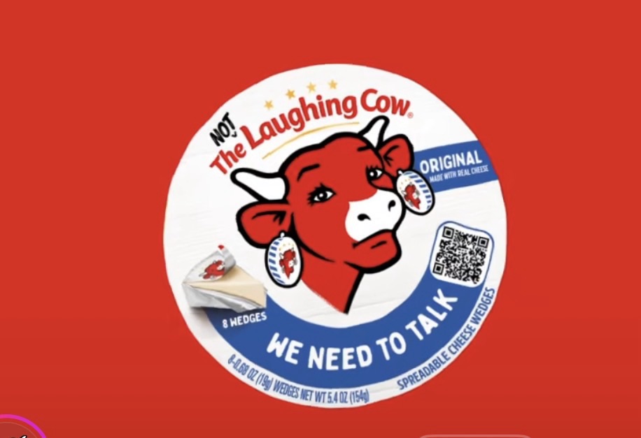 Boîte de "Laughing Cow", La vache qui rit en version anglaise. La vache ne rit pas.